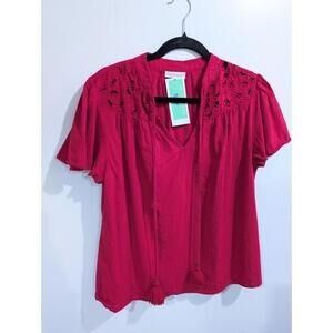 Knox Rose Blouse Womens Sm Red BOHO Cottagecore Peasant Hippie Business NWT